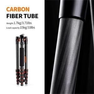 K&F Concept Carbon Fiber Camera Tripod 172cm, Lightweight Compact Tripod Monopod with Ball Head Quick Release Plate Carrying Bag Loading Up to 15KG