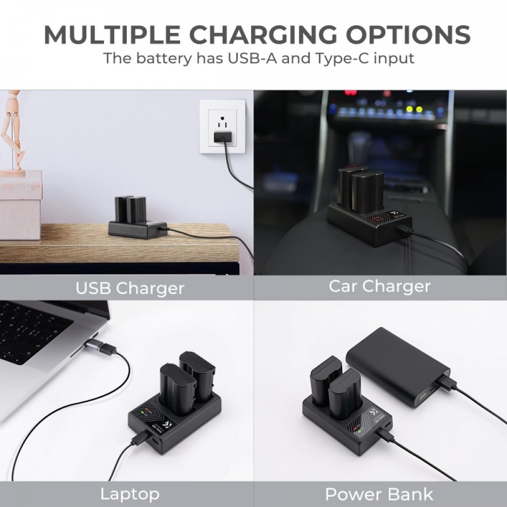 K&F Concept EN-EL15 rechargeable battery 2pcs + charger + 64GB micro SD card kit compatible with Nikon