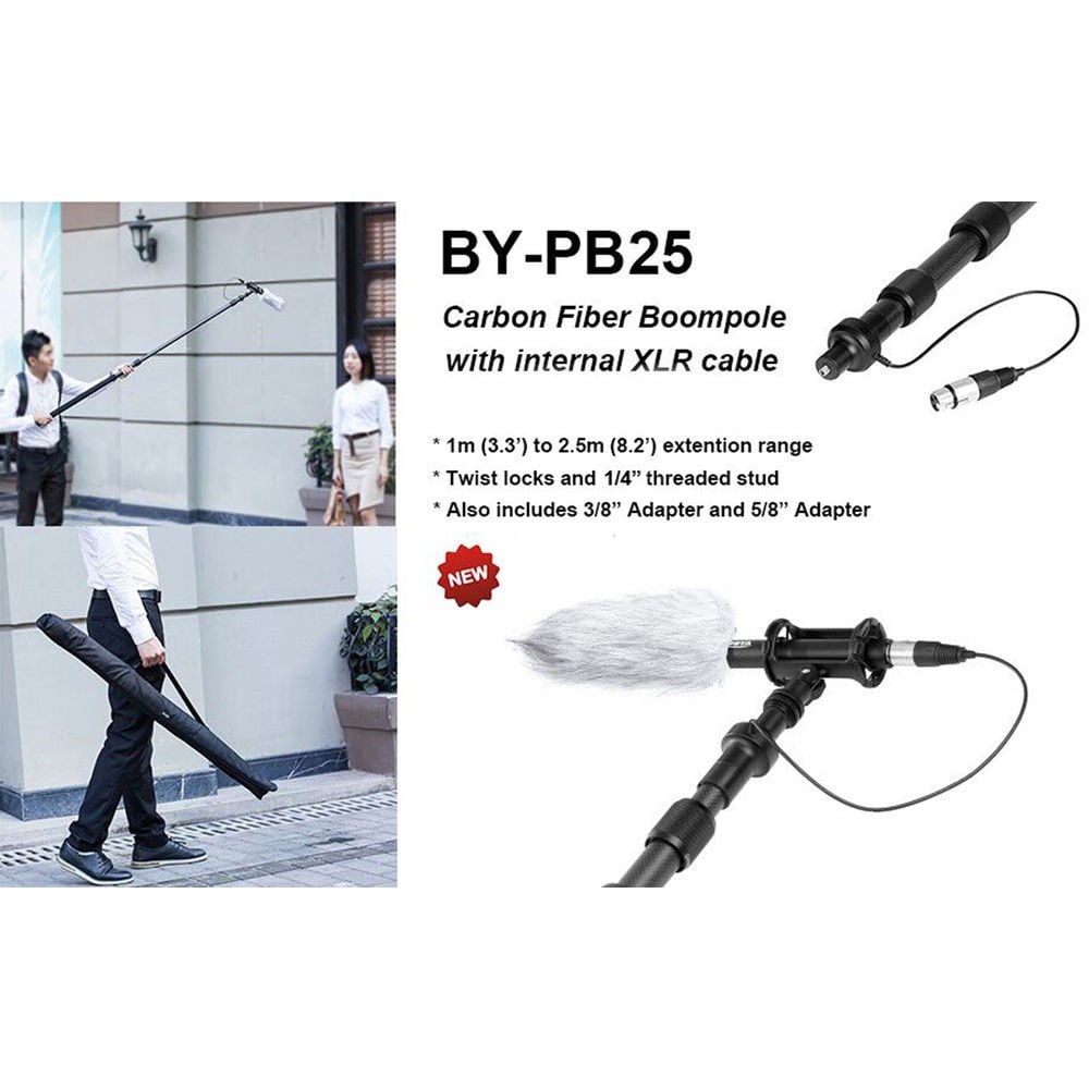 BOYA BY-PB25 Universal Carbon Fiber Boompole with Internal XLR Cable (2.5m)
