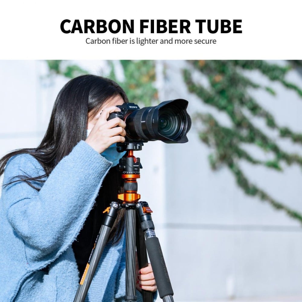 K&F Concept Carbon Fiber Camera Tripod 172cm, Lightweight Compact Tripod Monopod with Ball Head Quick Release Plate Carrying Bag Loading Up to 15KG