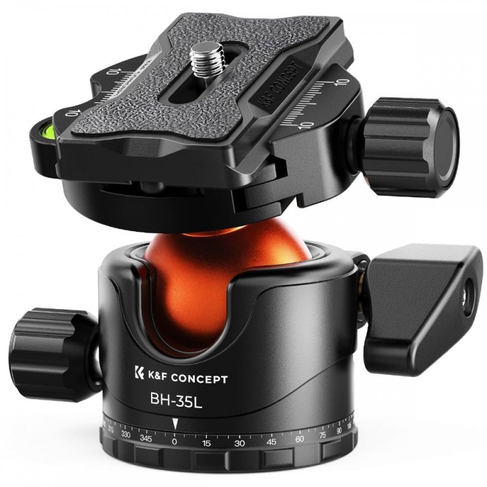 K&F Concept Professional 35mm Metal Tripod Ball Head 15kg/33lbs Load 360 Degree Rotating Panoramic with 1/4 inch Quick Release Plate