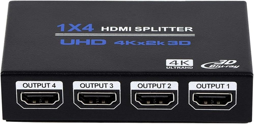 1x4 HDMI Splitter, 1 in 4 Out HDMI Splitter Audio Video Distributor Box Support 3D & 4K x 2K Compatible for HDTV, STB, DVD, PS3