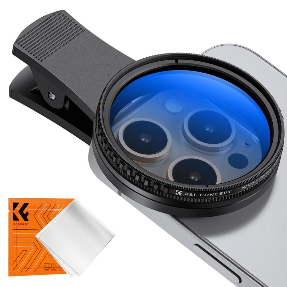 K&F 52mm Clip-on CPL Phone Camera Lens Filter Kit, Circular Polarizer  Polarizing Filter Applicable to All Mobile Phone Models