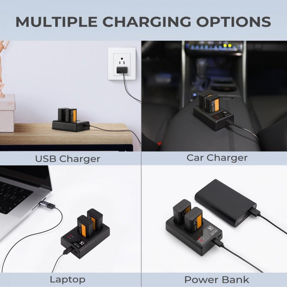 K&F Concept NP-FW50 Dual Slot Quick Charger, Micro USB and Type-C Dual Interface