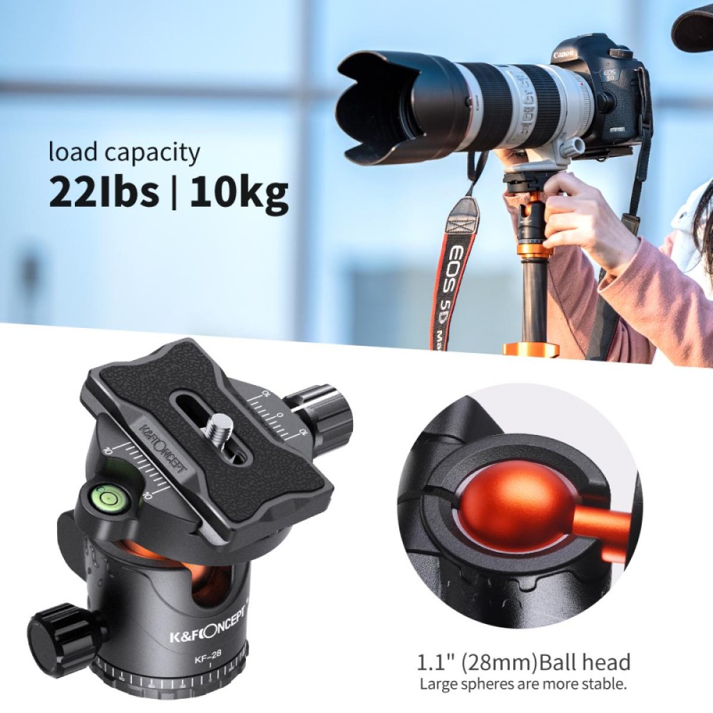 K&F Concept Carbon Fiber Camera Tripod 172cm, Lightweight Compact Tripod Monopod with Ball Head Quick Release Plate Carrying Bag Loading Up to 15KG