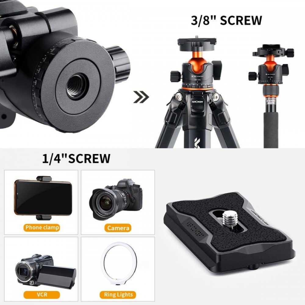 K&F Concept Professional 35mm Metal Tripod Ball Head 15kg/33lbs Load 360 Degree Rotating Panoramic with 1/4 inch Quick Release Plate
