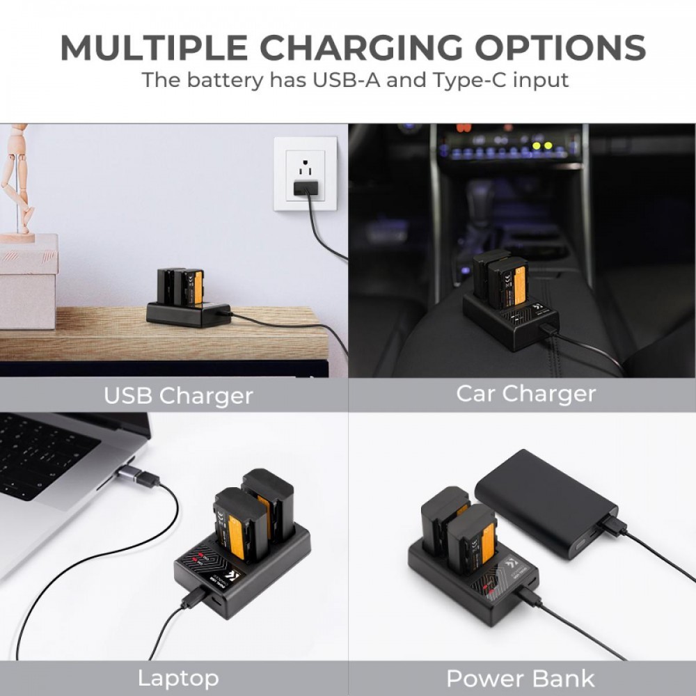 K&F Concept NP-FZ100 rechargeable battery 2pcs + charger + 64GB micro SD card kit compatible with Sony