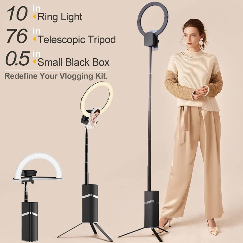 Collapsible Selfie Ring Light Strap Stand, 10 inch Travel Portable