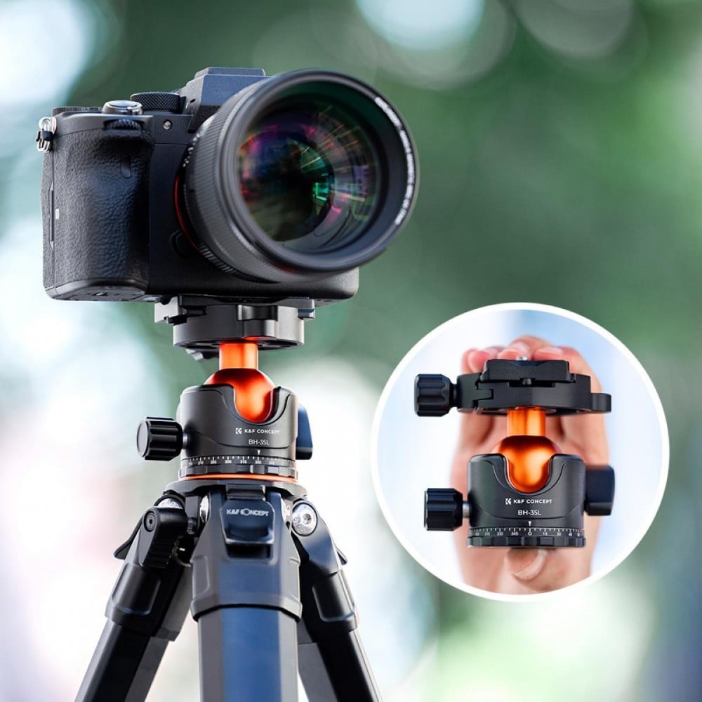K&F Concept Professional 35mm Metal Tripod Ball Head 15kg/33lbs Load 360 Degree Rotating Panoramic with 1/4 inch Quick Release Plate
