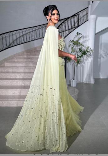فستان نسائي سهره كسرات تطريز يدوي لون واحد Dior
