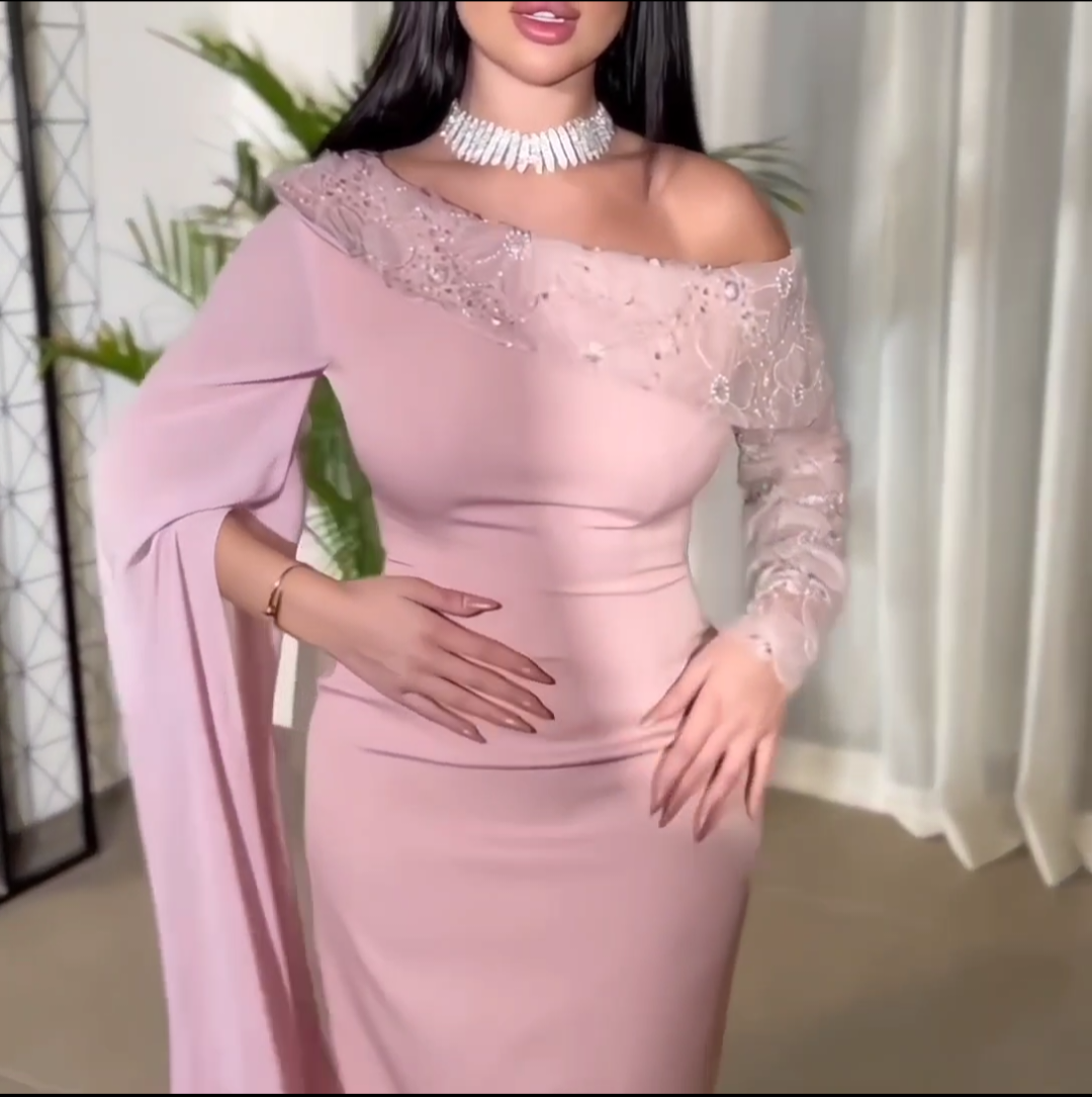 فستان نسائي سهره راقي خامه باربي تطريز لون واحد TOTI