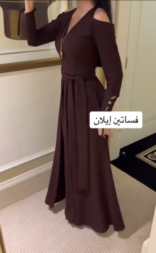 فستان ايلان خامه باربي اللون بني غامق Dior