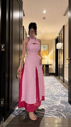 فستان نسائي خامه لينيين اللون وردي على احمر Dior
