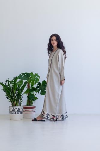 عباية لينن بيج بتصميم تطريز خيط أطراف