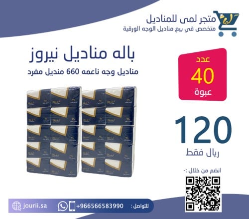 مناديل نيروز 660 منديل مفرد 10 × 4 ( 40 عبوة )