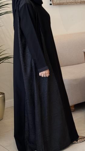 عبايه سوداء بقماش كريب لمار+ جاكار اسود
