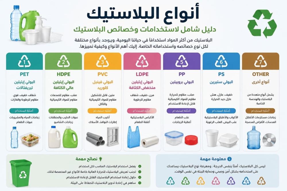 أنواع البلاستيك المختلفة ورموز إعادة التدوير