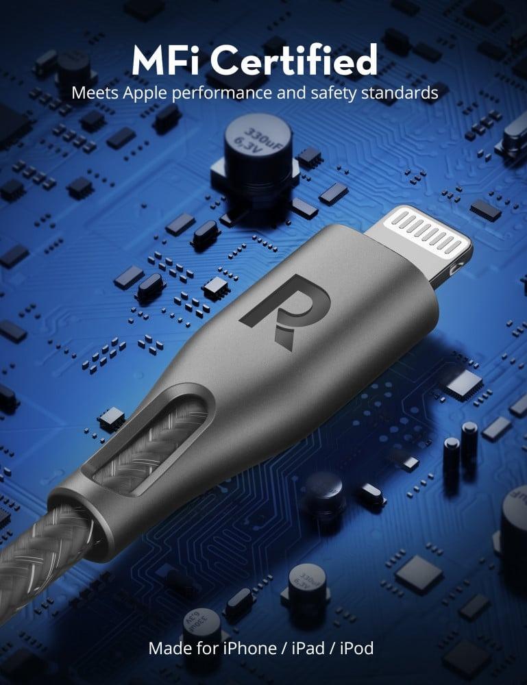 راف باور - كيبل لايتننق الى USB بطول 1.2 متر نايلون متعدد الالوان