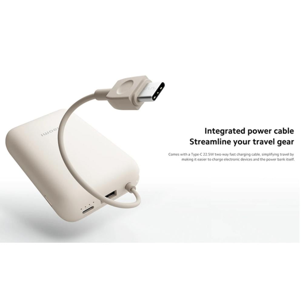 شاومي شاحن متنقل بمنفذ USB ومنفذ USB-C وسلك مدمج USB-C بسعة 1000 ملل