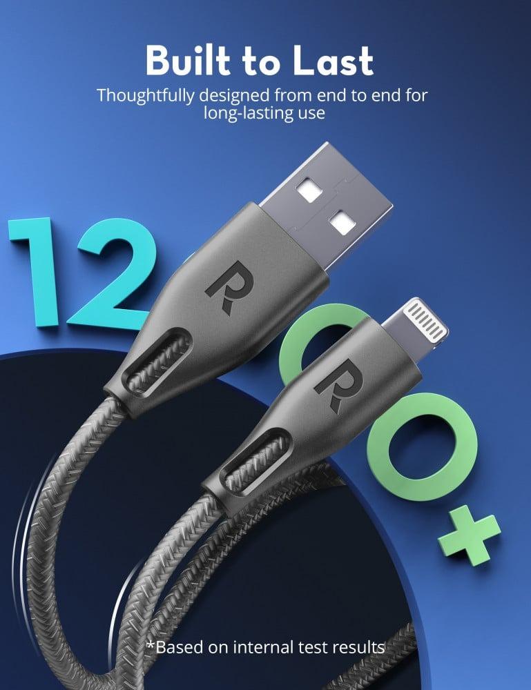 راف باور - كيبل لايتننق الى USB بطول 1.2 متر نايلون متعدد الالوان