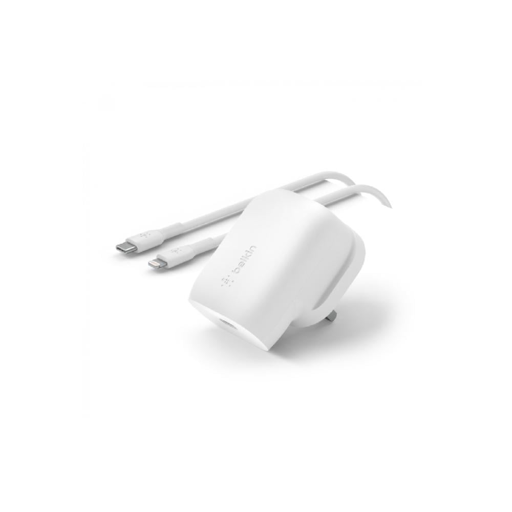 بيلكن - باندل شاحن جداري بقوة 30 واط مع كيبل بي دي ايفون  - ابيض