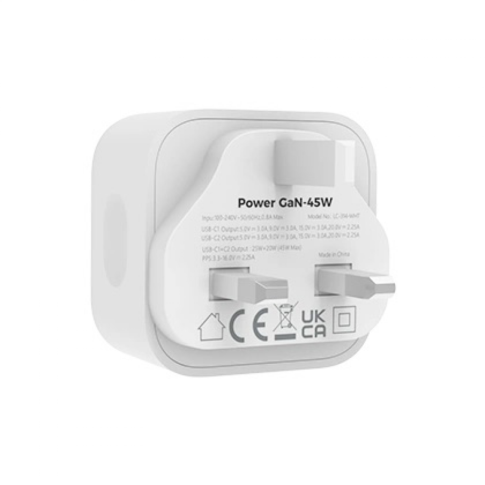 ليكترونك - فيش جداري بمنفذين تايب سي بقوة 45 واط - ابيض