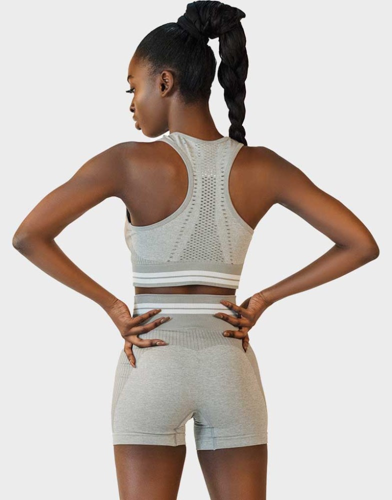 Made in UK Brand Active Fit Gym wear Bra Top Grey White Stripe HAL6402 Alsoon Sports