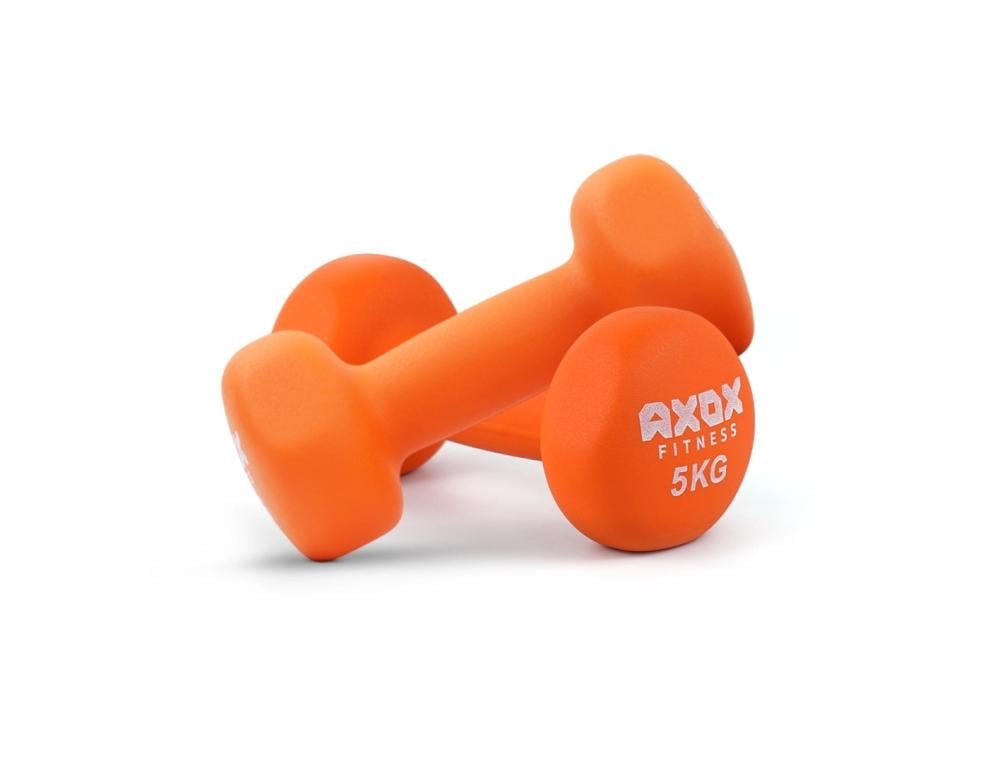 زوج دمبل نيوبرين من Axox Fitness - مقبض مانع للانزلاق من مادة PVC، ألوان مميزة | وزن 5 كجم