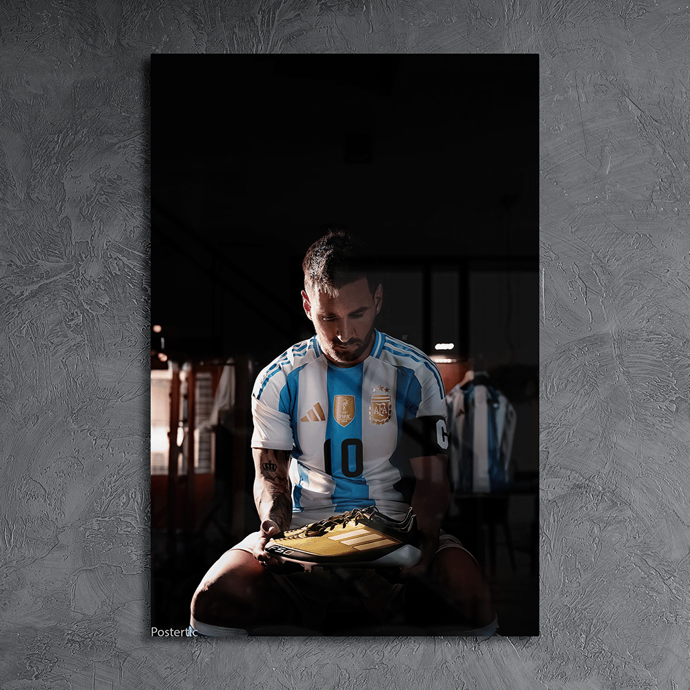 لوحة معدنية مميزه ليونيل ميسي يحمل حذاء ذهبي | الأرجنتين