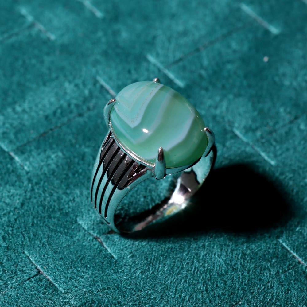 خاتم ملكي مخالب فضة عيار 925 اخضر طبيعي