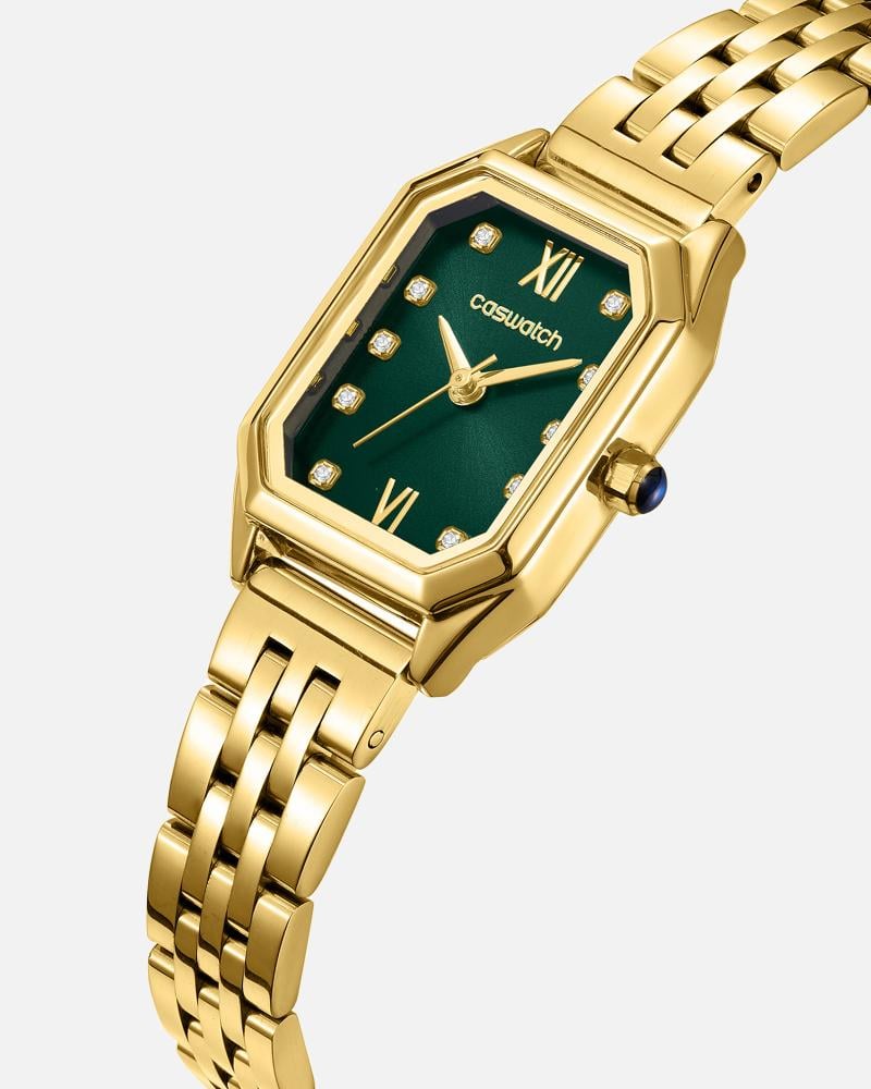 ساعة نسائية بلون ذهبي أخضر أصل الفخامة