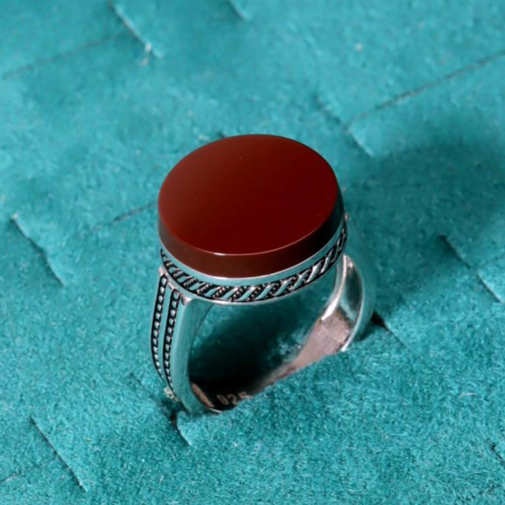 خاتم ملكي دائري فضة عيار 925 بني