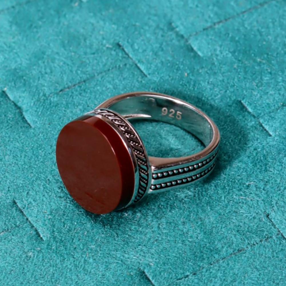 خاتم ملكي دائري فضة عيار 925 بني