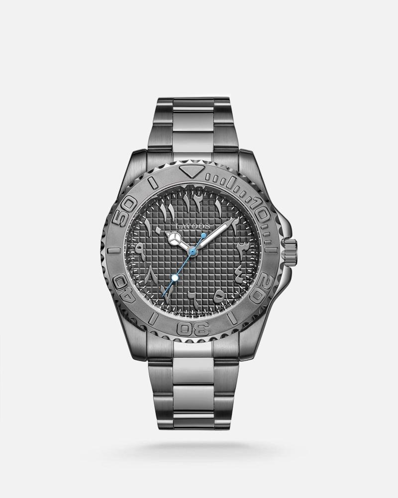 ساعة رجالية ستيل بارقام عربية بلون رمادي