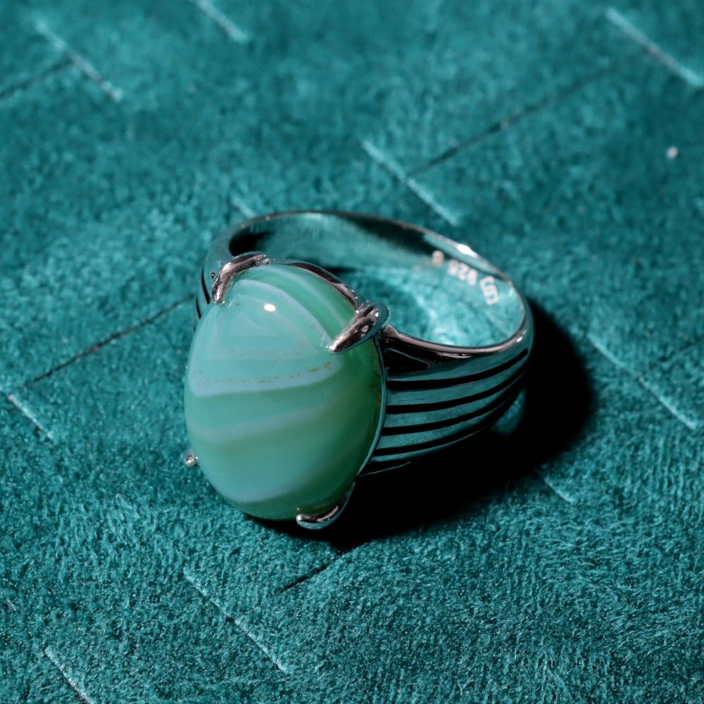 خاتم ملكي مخالب فضة عيار 925 اخضر طبيعي