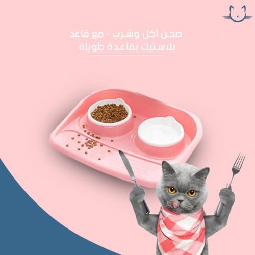 صحن أكل وشرب مع قاعدة بلاستك طويلة