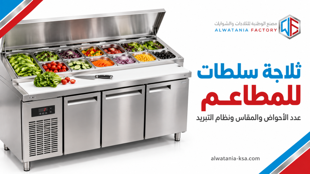 ثلاجة سلطات للمطاعم: عدد الأحواض والمقاس ونظام التبريد المناسب