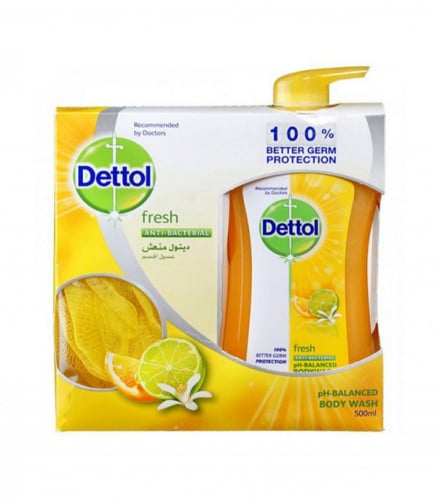 ديتول صابون سائل للجسم مع ليفة 500مل - متجر العناية الذهبية