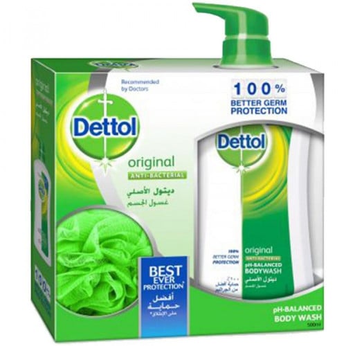 غسول الجسم السائل ديتول الأصلي500 مل مع ليفه