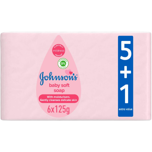 جونسون صابون ناعم للأطفال، 125 غم، عبوة 5 + 1 مجاني