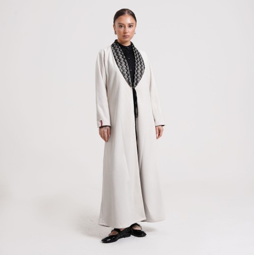 Off White Embossed Abaya