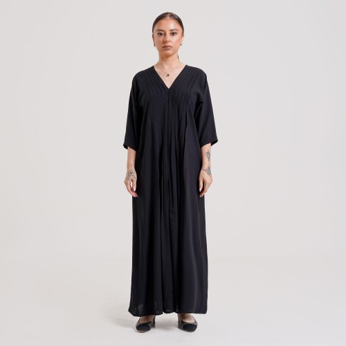 Pleated V neck Cotton dress