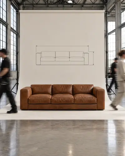 BRUTALIST Three-Seat Leather Sofa