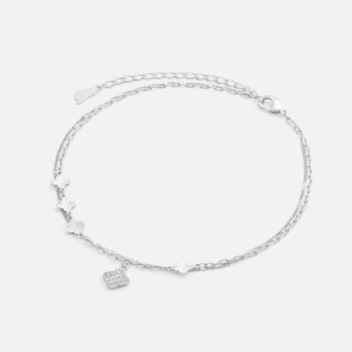 ‎ خلخال نسائي فضي بشكل وردة مرصعة بالزركون البراق