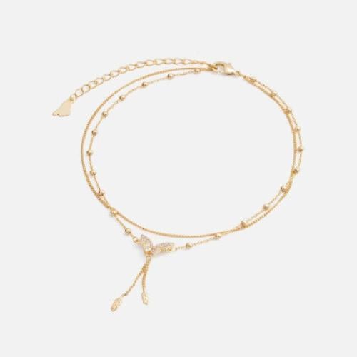 ‎ خلخال نسائي ذهبي بشكل فراشة مرصعة بالزركون البراق