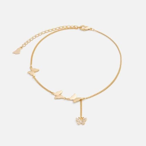 ‎ خلخال نسائي ذهبي بشكل فراشات بفصوص الزركون