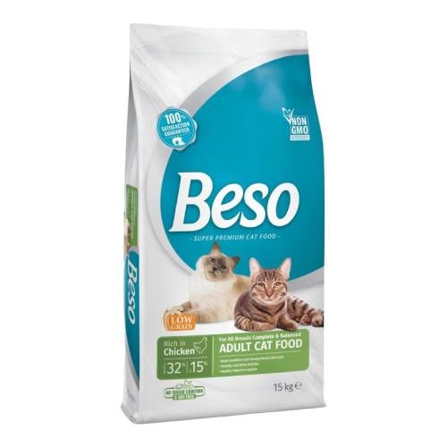 بيسو طعام جاف بالدجاج للقطط البالغه بعدة احجام Beso