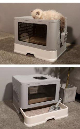 صندوق رمل مغلق مع حكاكة ودرج للتنظيف ومجرفة