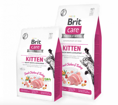 بريت كير طعام جاف للقطط الحامل او المرضعه او الصغيرة بالدجاج والديك الرومي باحجام متعددة Brit Care