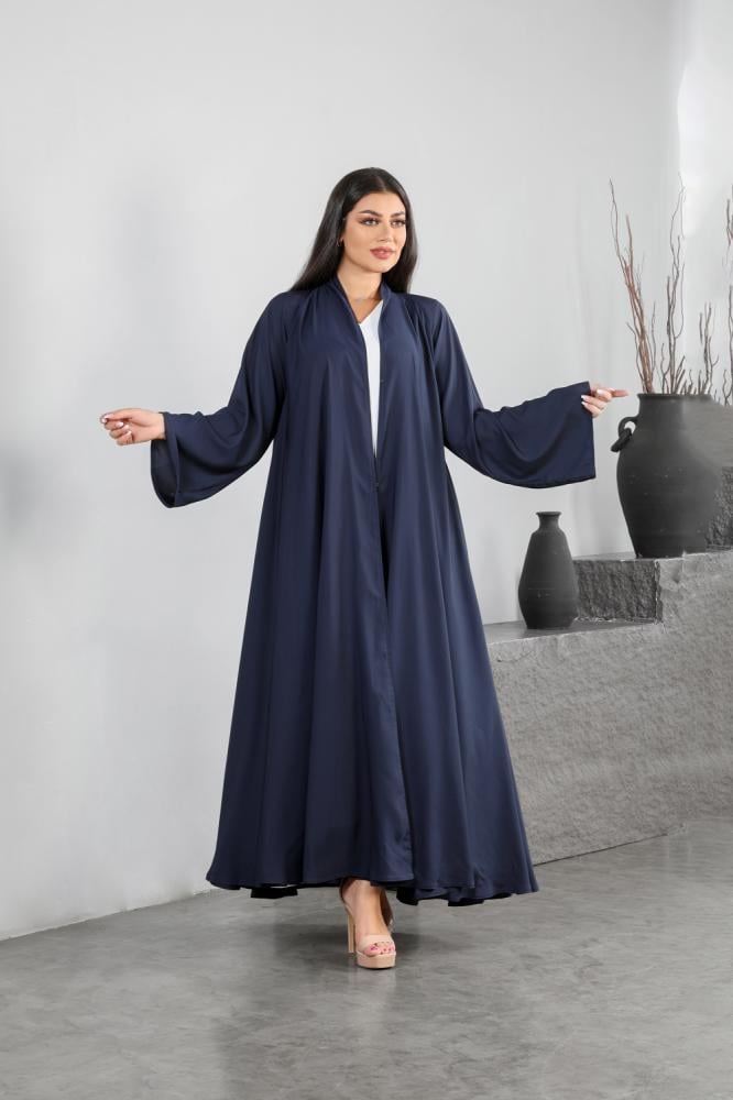 عباية حرير ناعم دبل كلوش ناعم سادة لف كحلي